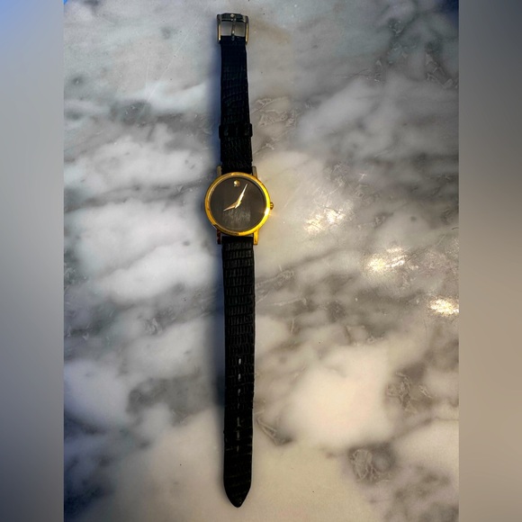 Authentic Vintage MOVADO Quartz Gold Plated Black Dial Watch